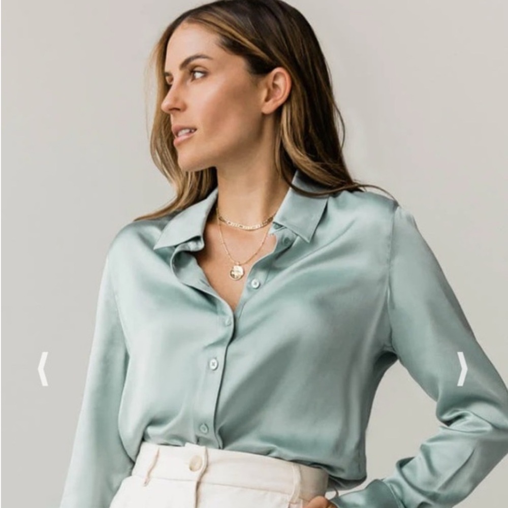 Elegant Women's Satin Blouse - Mint Green